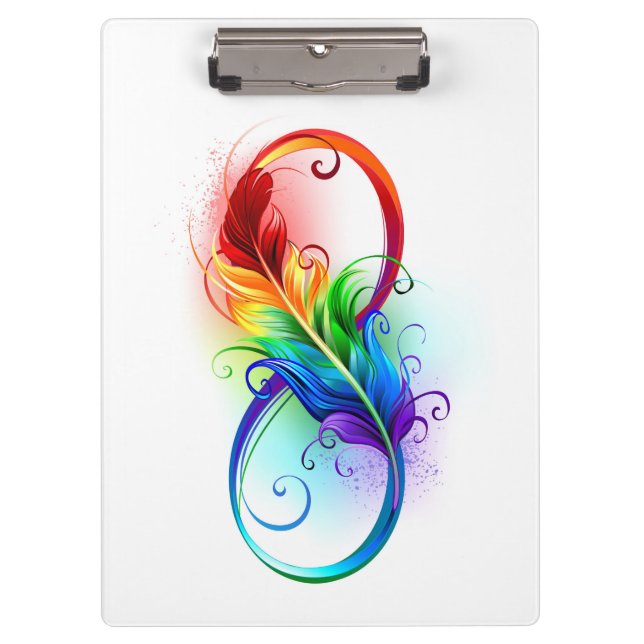 Unendliches Symbol mit Regenbogenfederhalter Klemmbrett (Vorderseite)