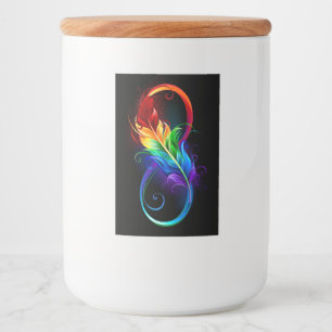 Unendliches Symbol mit Regenbogenfederhalter Lebensmitteletikett