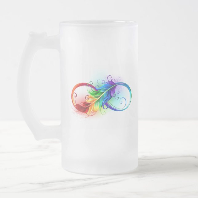 Unendliches Symbol mit Regenbogenfederhalter Mattglas Bierglas (Links)