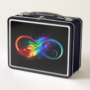 Unendliches Symbol mit Regenbogenfederhalter Metall Brotdose