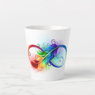 Unendliches Symbol mit Regenbogenfederhalter Milchtasse