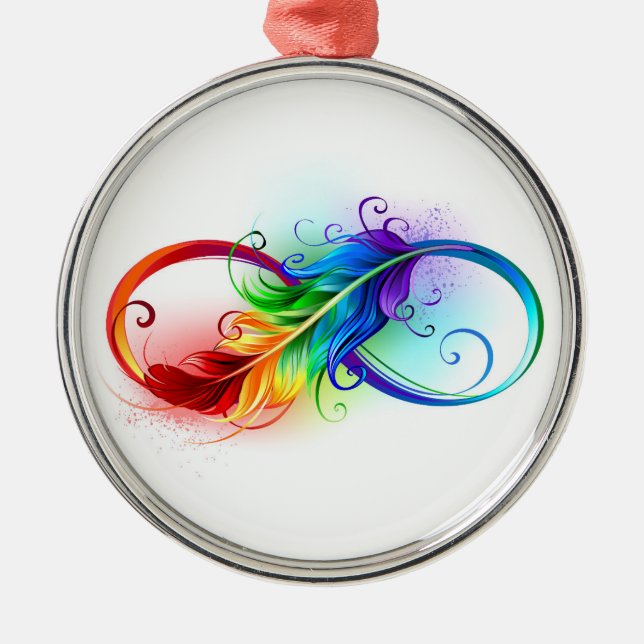 Unendliches Symbol mit Regenbogenfederhalter Ornament Aus Metall (Vorne)