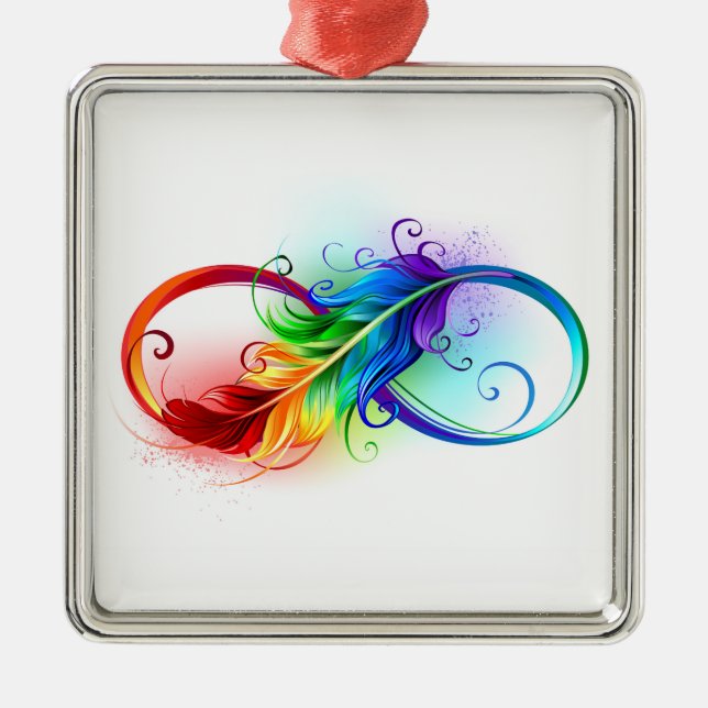 Unendliches Symbol mit Regenbogenfederhalter Ornament Aus Metall (Vorne)