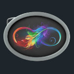 Unendliches Symbol mit Regenbogenfederhalter Ovale Gürtelschnalle<br><div class="desc">Künstlich gezeichnet Unendlichkeitssymbol mit schöner Regenbogenfeder auf weißem Hintergrund. Tattoo-Stil.</div>