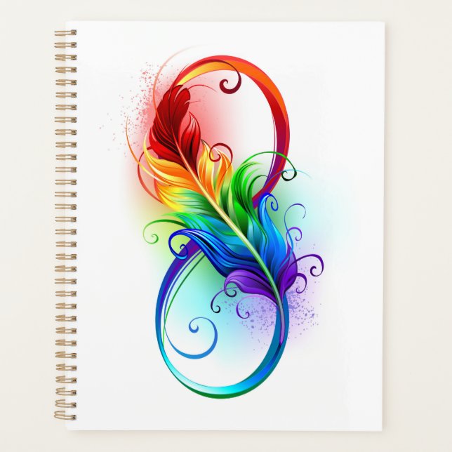 Unendliches Symbol mit Regenbogenfederhalter Planer (Vorderseite)