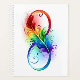 Unendliches Symbol mit Regenbogenfederhalter Planer