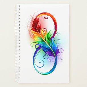 Unendliches Symbol mit Regenbogenfederhalter Planer