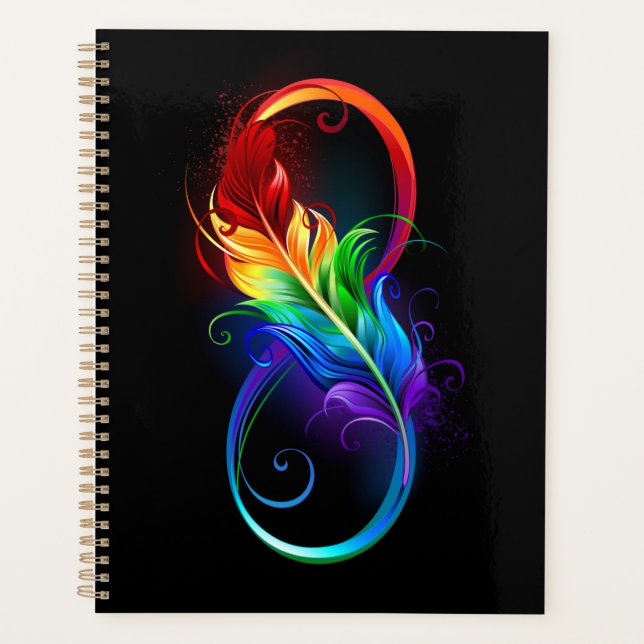 Unendliches Symbol mit Regenbogenfederhalter Planer (Vorderseite)