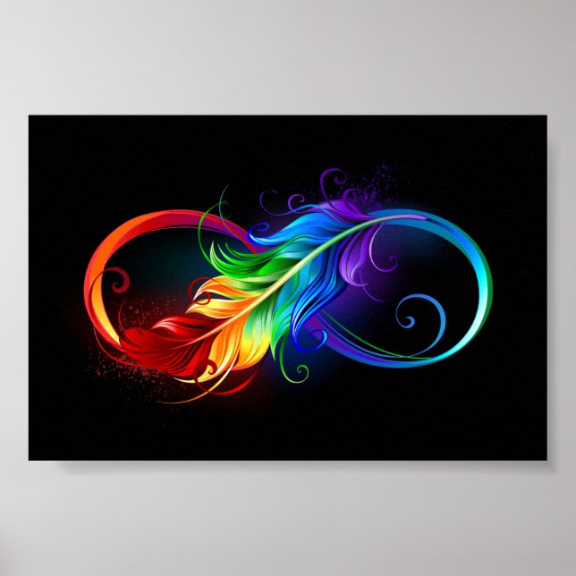 Unendliches Symbol mit Regenbogenfederhalter Poster (Vorne)