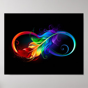 Unendliches Symbol mit Regenbogenfederhalter Poster