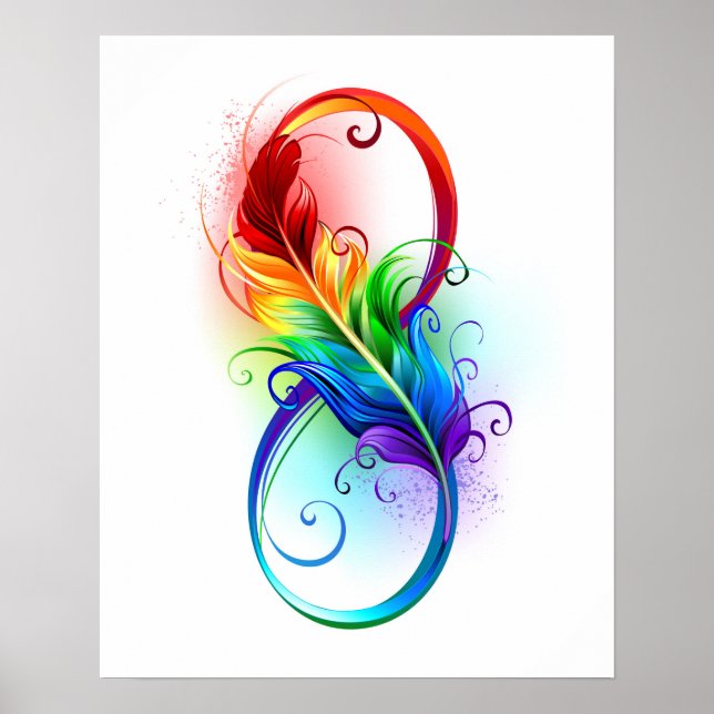 Unendliches Symbol mit Regenbogenfederhalter Poster (Vorne)