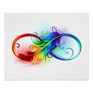 Unendliches Symbol mit Regenbogenfederhalter Poster
