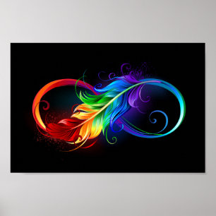 Unendliches Symbol mit Regenbogenfederhalter Poster
