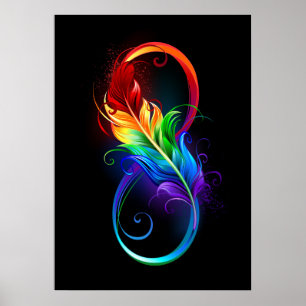 Unendliches Symbol mit Regenbogenfederhalter Poster