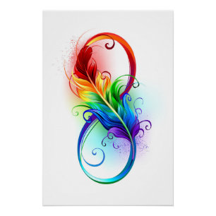 Unendliches Symbol mit Regenbogenfederhalter Poster