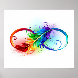 Unendliches Symbol mit Regenbogenfederhalter Poster