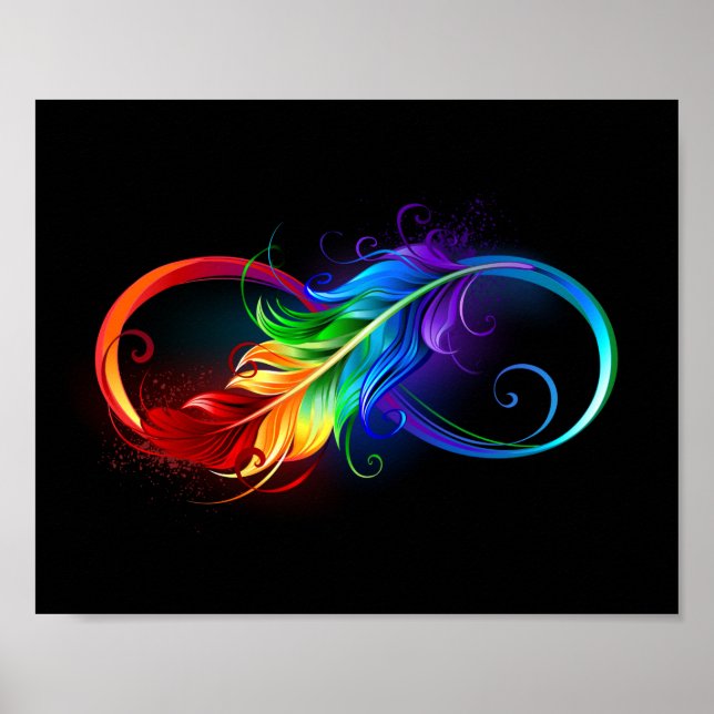 Unendliches Symbol mit Regenbogenfederhalter Poster (Vorne)