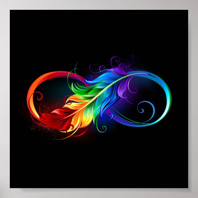 Unendliches Symbol mit Regenbogenfederhalter Poster (Vorne)