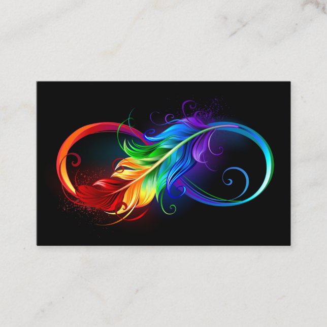Unendliches Symbol mit Regenbogenfederhalter Rabattkarte (Vorderseite)