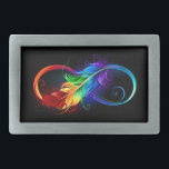 Unendliches Symbol mit Regenbogenfederhalter Rechteckige Gürtelschnalle<br><div class="desc">Künstlich gezeichnet Unendlichkeitssymbol mit schöner Regenbogenfeder auf weißem Hintergrund. Tattoo-Stil.</div>