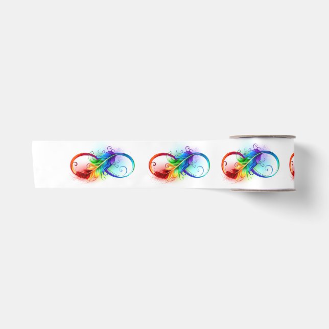 Unendliches Symbol mit Regenbogenfederhalter Satinband (Vorderseite)