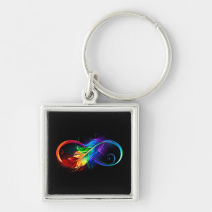 Unendliches Symbol mit Regenbogenfederhalter Schlüsselanhänger
