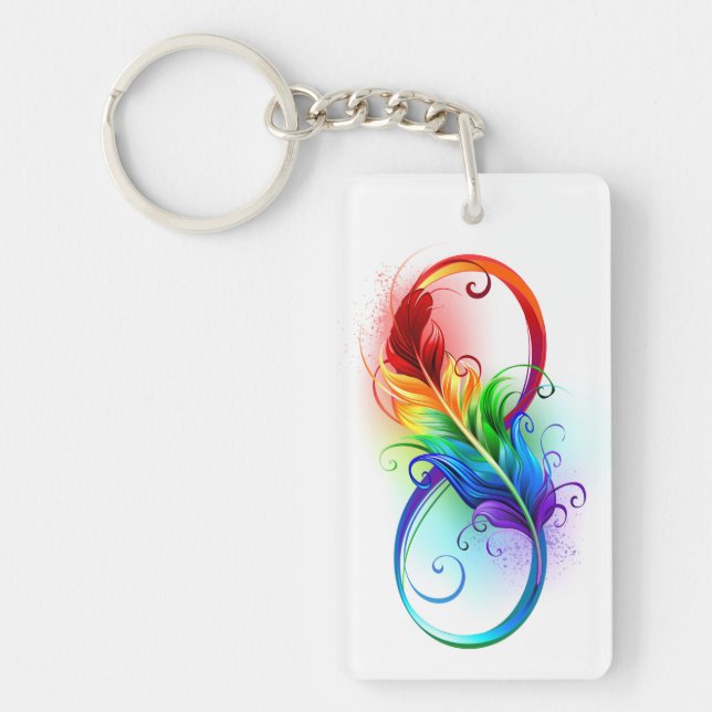 Unendliches Symbol mit Regenbogenfederhalter Schlüsselanhänger (Vorderseite)