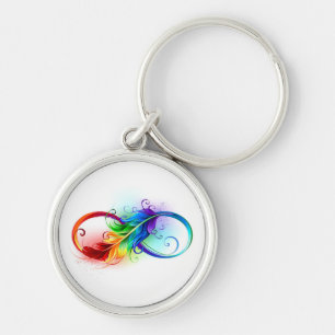 Unendliches Symbol mit Regenbogenfederhalter Schlüsselanhänger