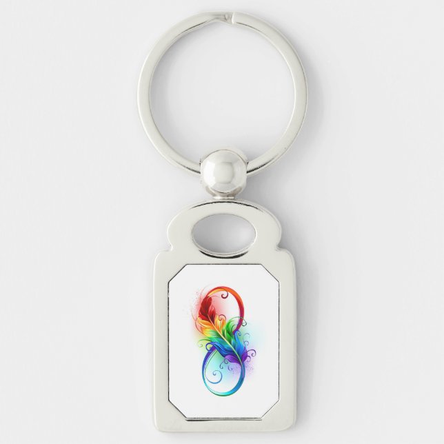 Unendliches Symbol mit Regenbogenfederhalter Schlüsselanhänger (Vorderseite)
