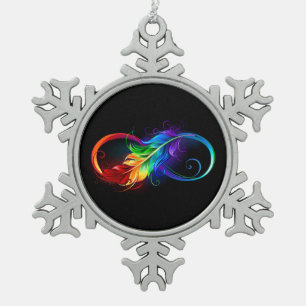 Unendliches Symbol mit Regenbogenfederhalter Schneeflocken Zinn-Ornament