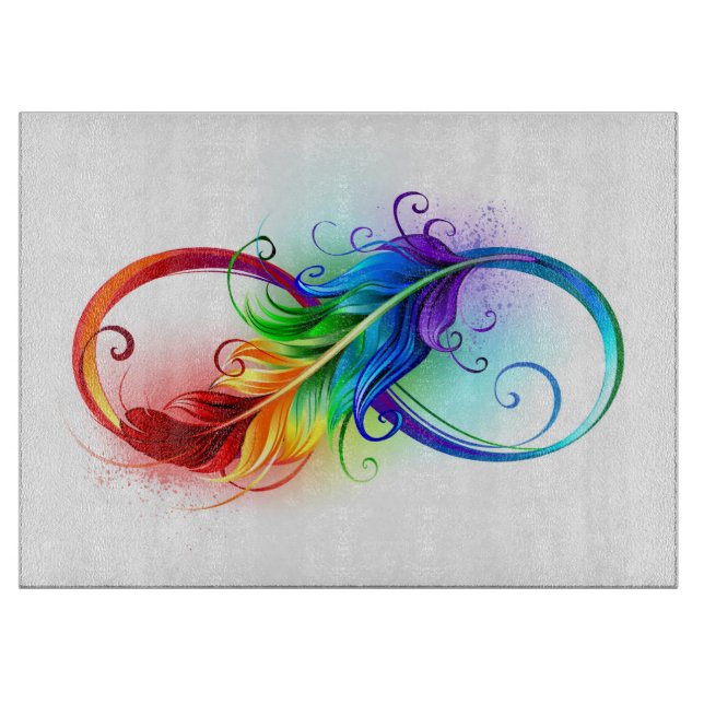 Unendliches Symbol mit Regenbogenfederhalter Schneidebrett (Vorderseite)