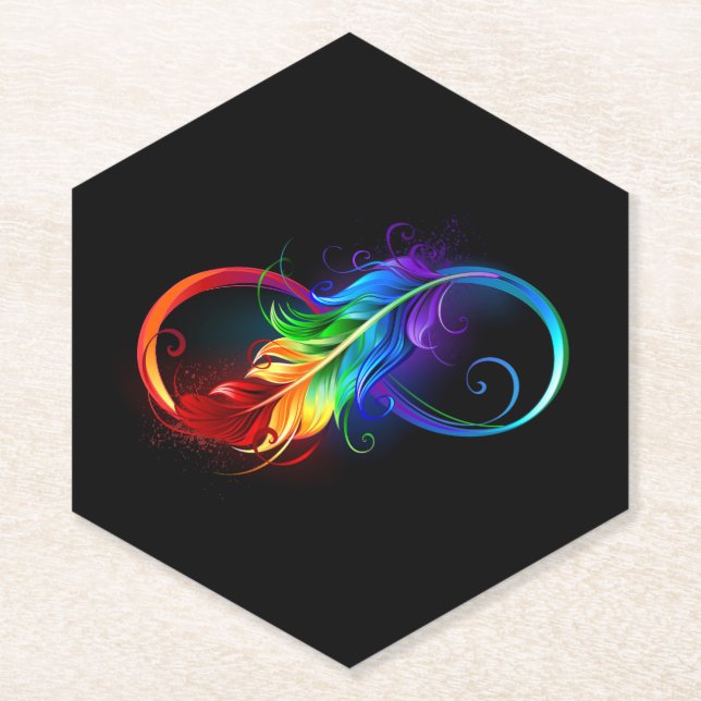 Unendliches Symbol mit Regenbogenfederhalter Untersetzer (Vorderseite)