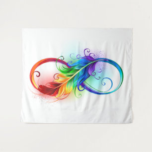 Unendliches Symbol mit Regenbogenfederhalter Wandteppich