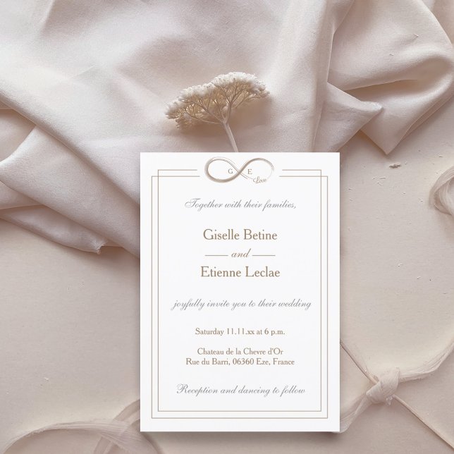 Unendliches Symbol Monogram White Gray Gold Hochze Einladung (Von Creator hochgeladen)