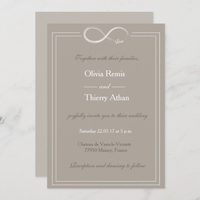 Unendliches Zeichen einzigartige taupe grau-weiße  Einladung (Vorne/Hinten)