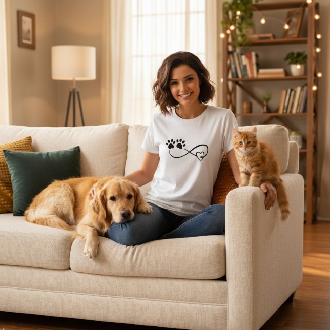 Unendlichkeit Herz und Pfotenabdrücke T-Shirt (🐾 Infinite love for pets paw print t-shirt. Comfy, stylish, and heartfelt ❤️)