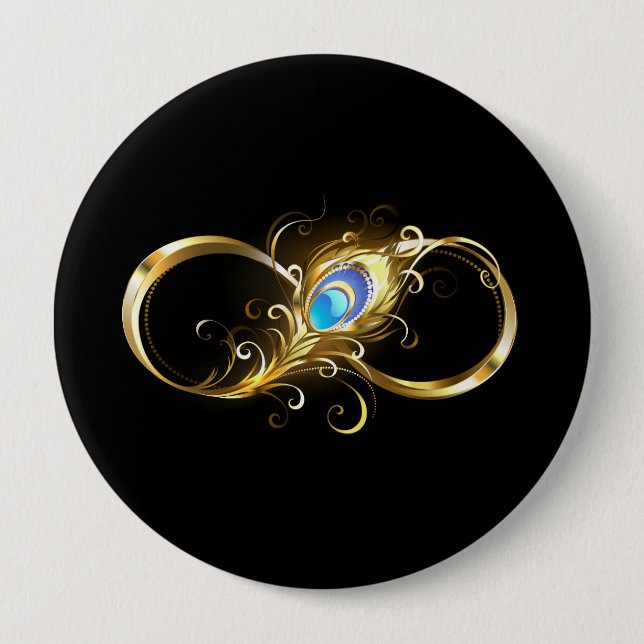Unendlichkeit mit Golden Peacock Feather Button (Vorderseite)