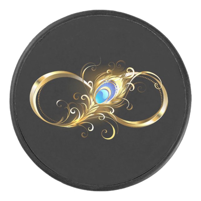 Unendlichkeit mit Golden Peacock Feather Eishockey Puck (Vorderseite)
