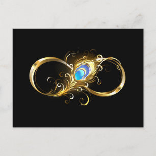 Unendlichkeit mit Golden Peacock Feather Feiertagspostkarte