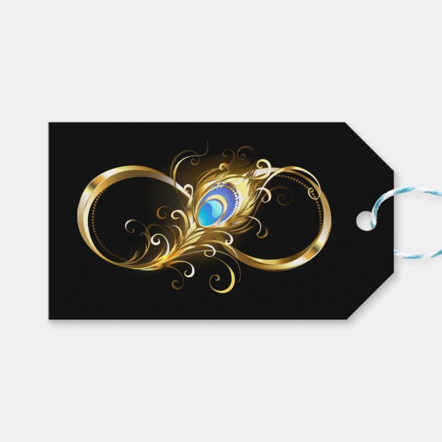 Unendlichkeit mit Golden Peacock Feather Geschenkanhänger (Vorderseite (Horizontal))