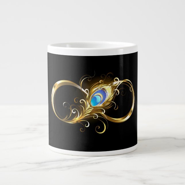 Unendlichkeit mit Golden Peacock Feather Jumbo-Tasse (Vorderseite)