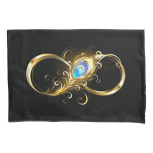 Unendlichkeit mit Golden Peacock Feather Kissenbezug
