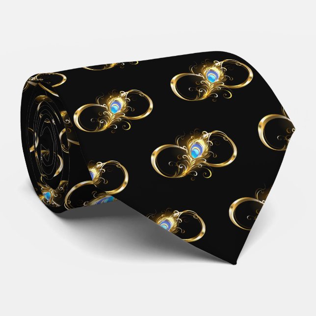 Unendlichkeit mit Golden Peacock Feather Krawatte (Gerollt)