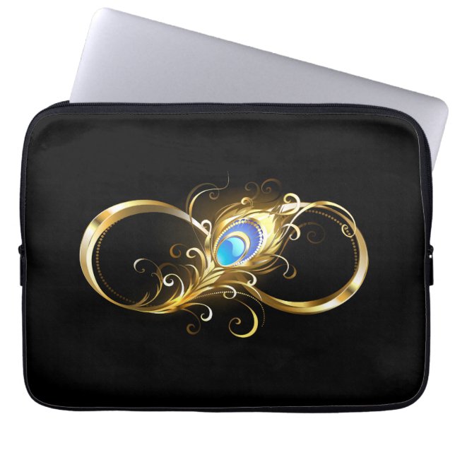 Unendlichkeit mit Golden Peacock Feather Laptopschutzhülle (Vorderseite)
