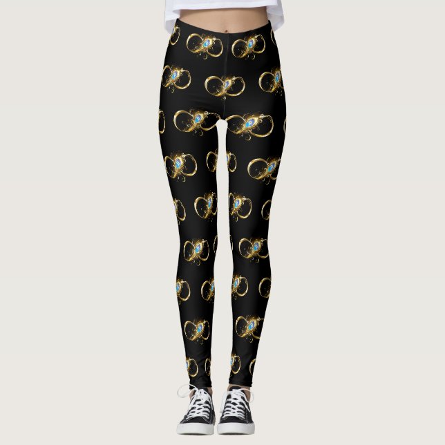 Unendlichkeit mit Golden Peacock Feather Leggings (Vorderseite)