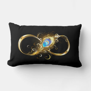 Unendlichkeit mit Golden Peacock Feather Lendenkissen