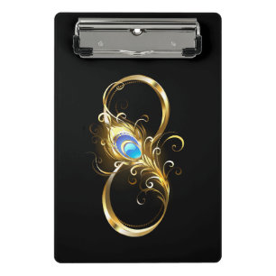 Unendlichkeit mit Golden Peacock Feather Mini Klemmbrett