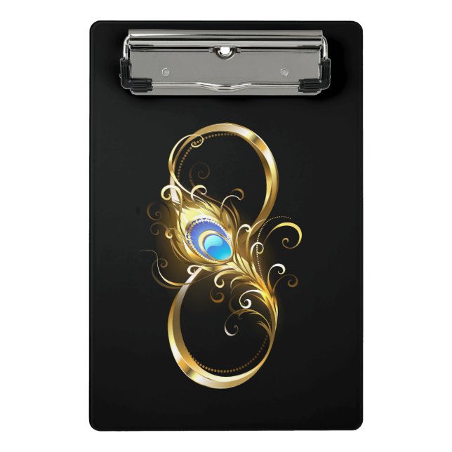 Unendlichkeit mit Golden Peacock Feather Mini Klemmbrett (Vorderseite)