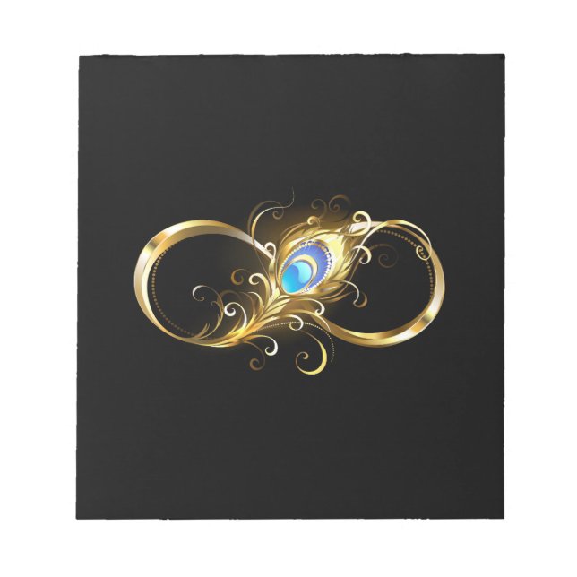Unendlichkeit mit Golden Peacock Feather Notizblock (Vorderseite)
