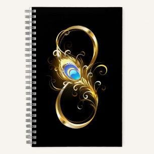 Unendlichkeit mit Golden Peacock Feather Notizbuch